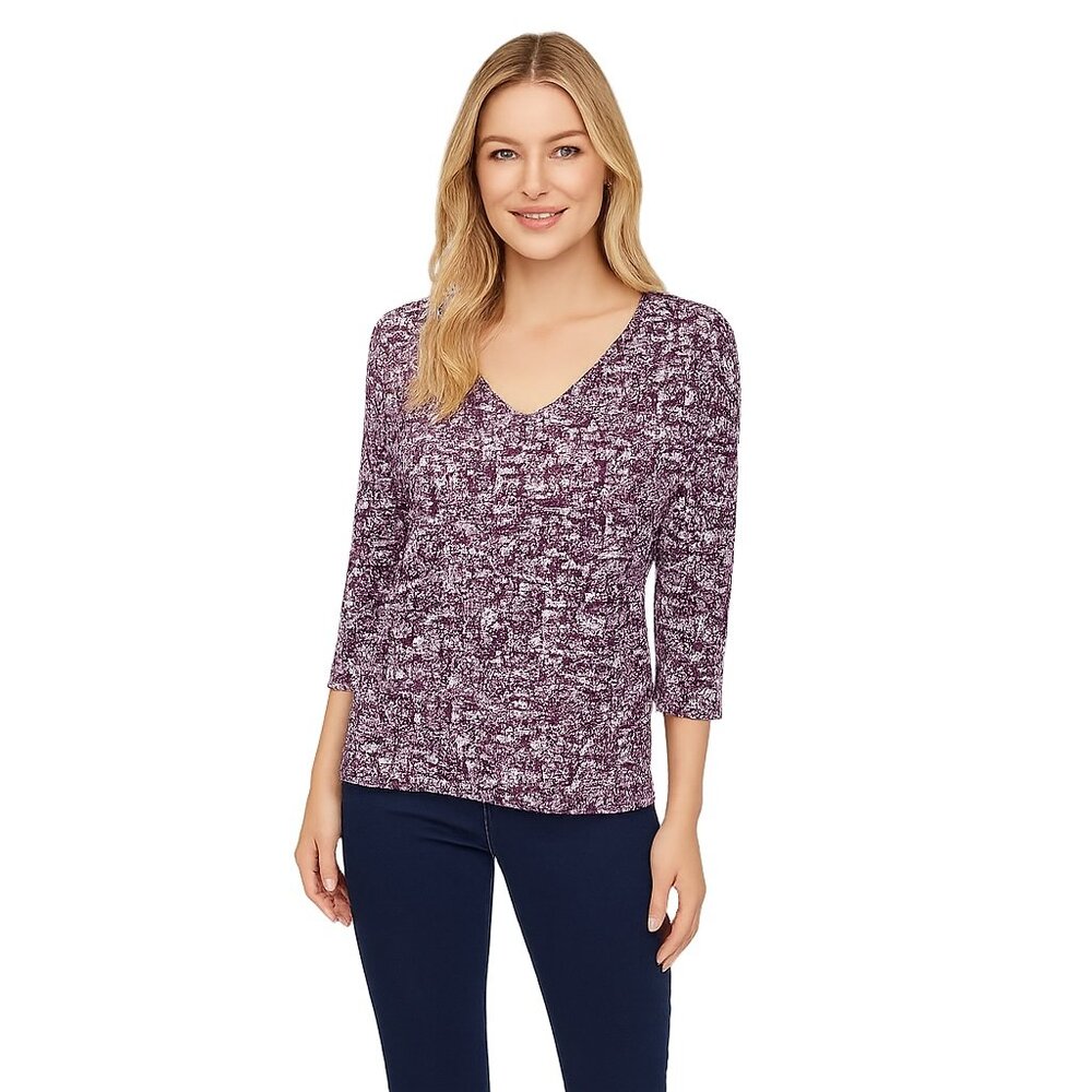 NWT White House Black Market 3/4 Sleeve VNeck Tee Mini Mix Virtual Violet S